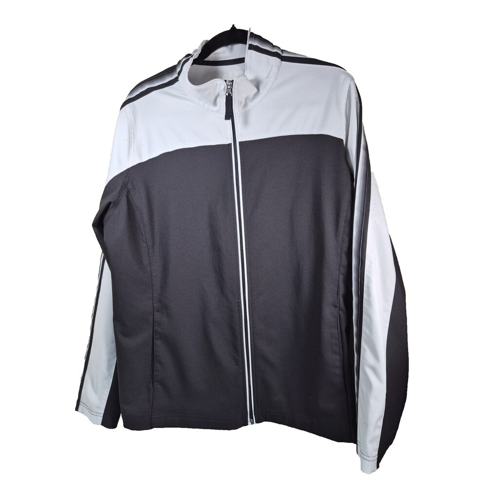 Made For Life Womens XL Full Zip Track Jacket Black White Athletic Activewear